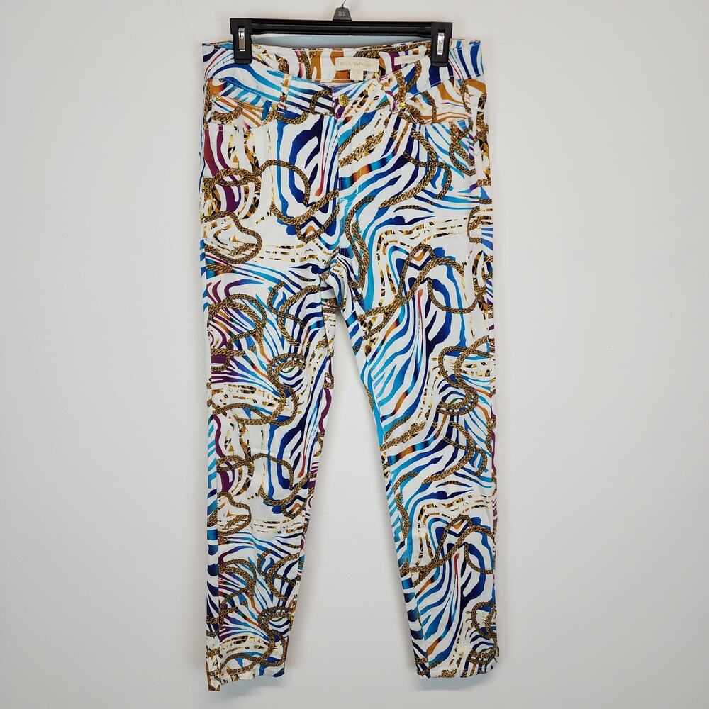 Nicki Minaj Womens Zebra Gold Chain Pants Size 9/10 Stretch Art to Wear Funky